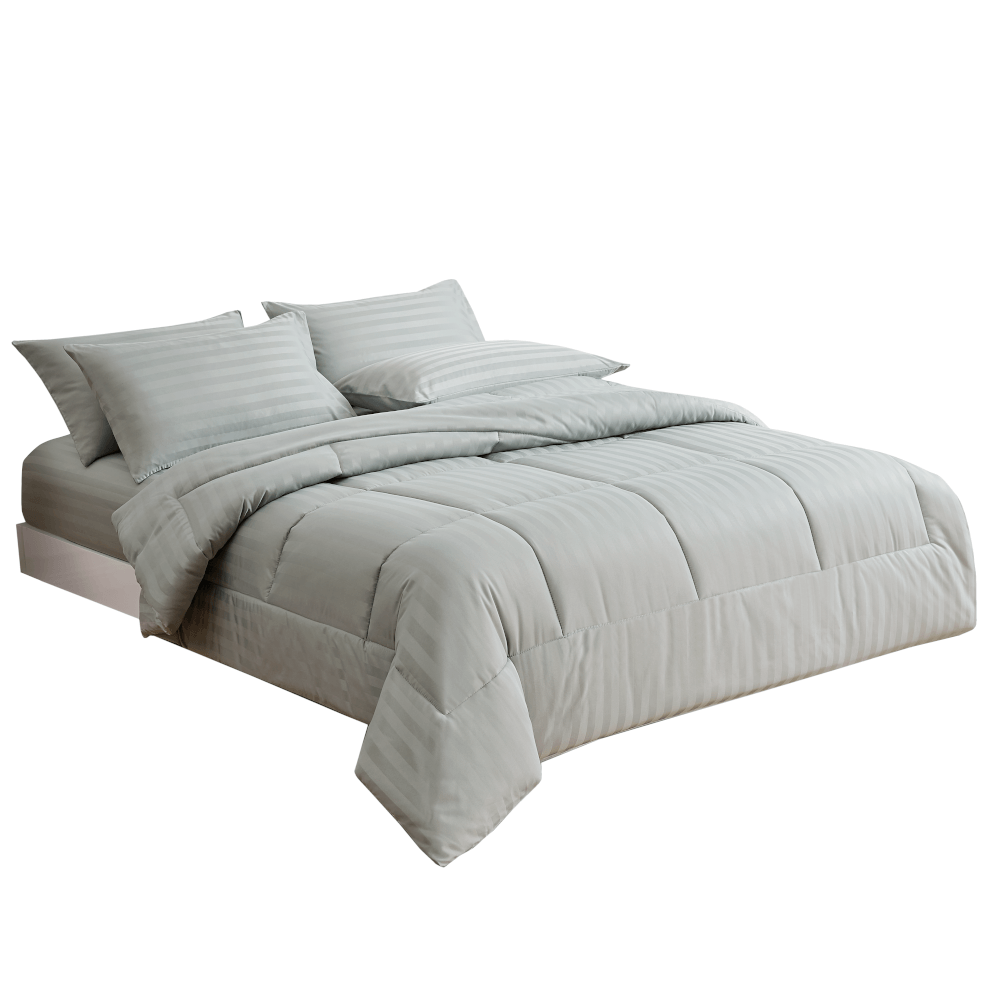 ชุดผ้าปูที่นอน 5 ฟุต 6 ชิ้น ibed ลายริ้ว Silver Gray พร้อมผ้านวมเย็บติด